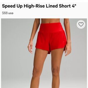 Lululemon Speed Up High Rise 4” Size 8 Red